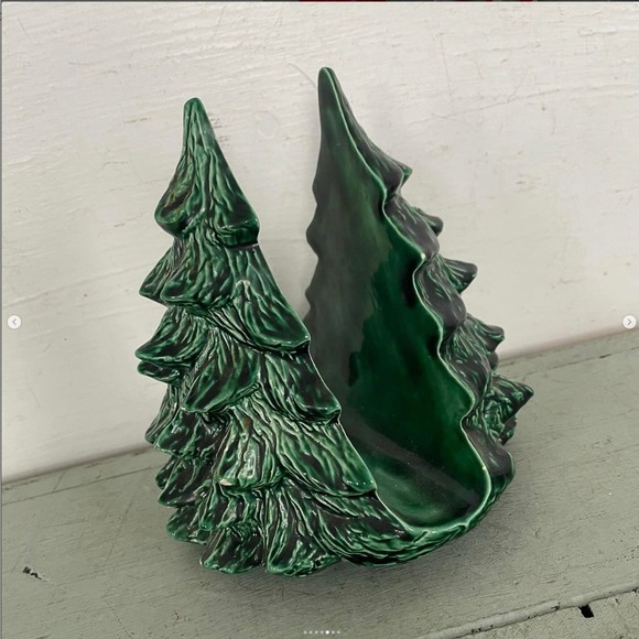 Vintage Green Ceramic Christmas Tree Napkin Card Holder - Picture 4 of 6